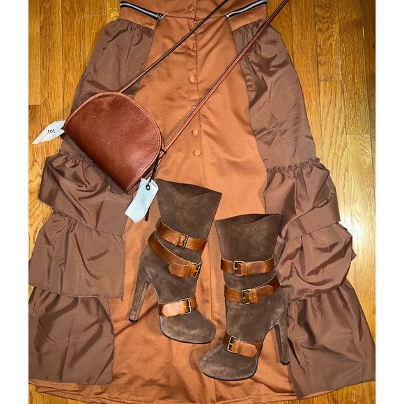 RUST BROWN PUMPKIN RUFFLED SKIRT - Picture 5 of 9